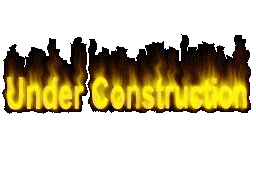 A retro 'Under Construction' animated GIF from the late 1990s. The text is yellow and has a low-resolution fire effect to it in the background.